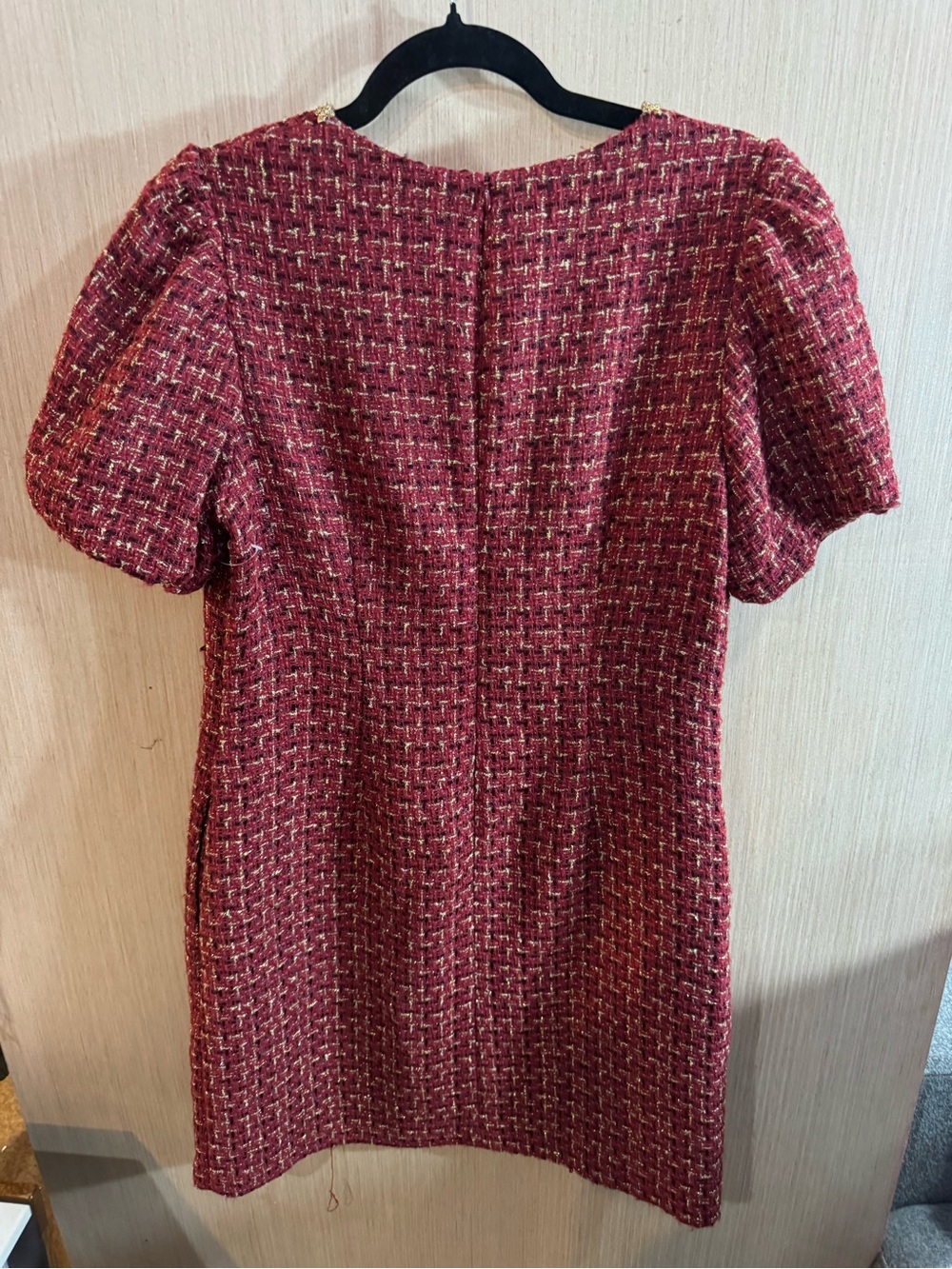 Jessica Howard Burgundy Tweed Shift Dress with Jeweled Neckline Size 10 - Picture 4 of 6